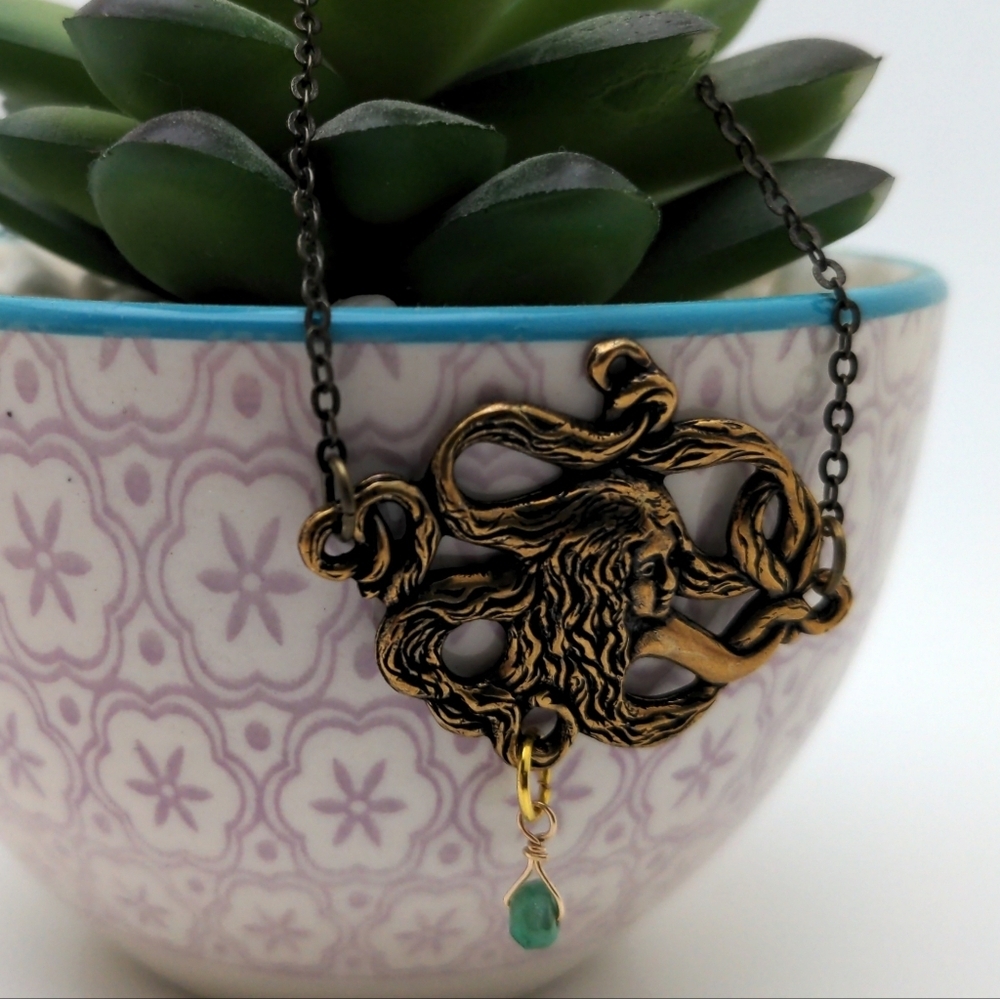 Sea Siren Necklace w/ Genuine Emerald